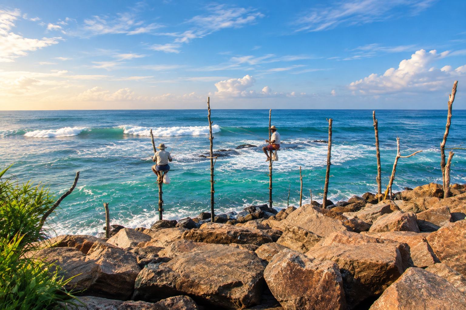 Traditional stilt fishermen near Galle