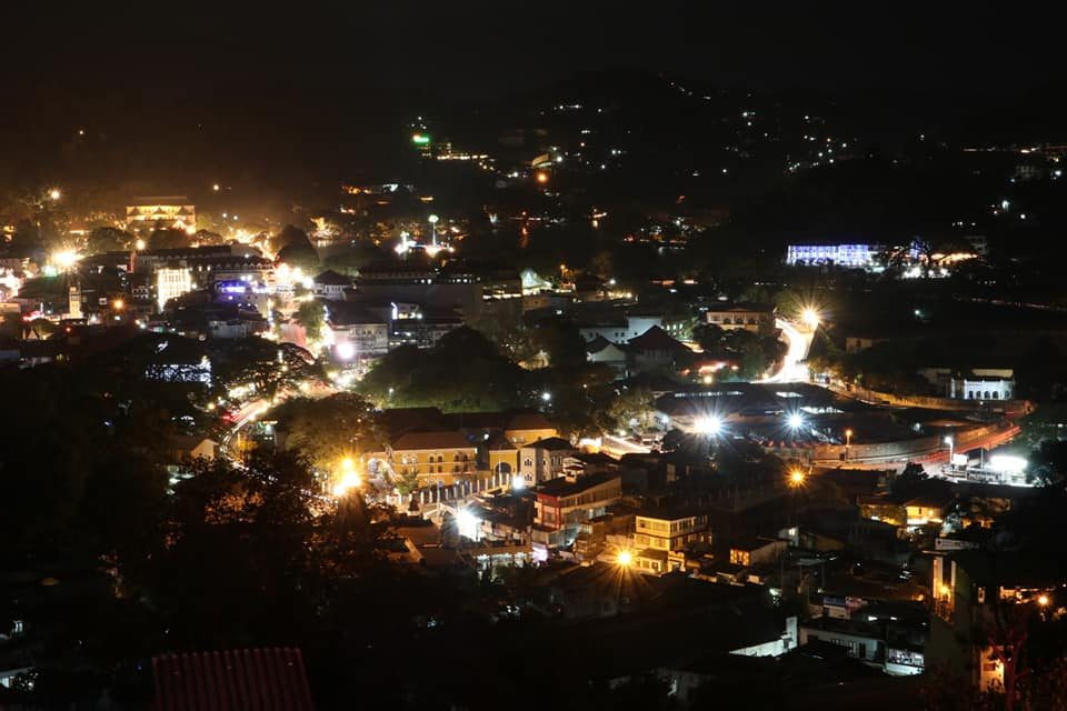 Aerial view of Kandy city framed by surrounding hills, Sri Lanka