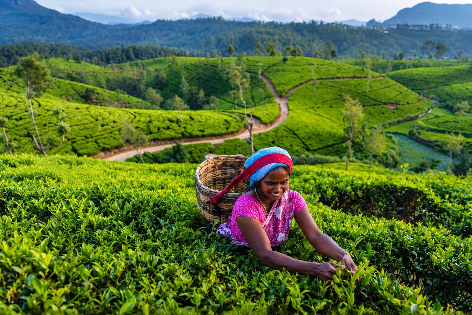 Rolling tea plantation in Nuwara Eliya's highlands