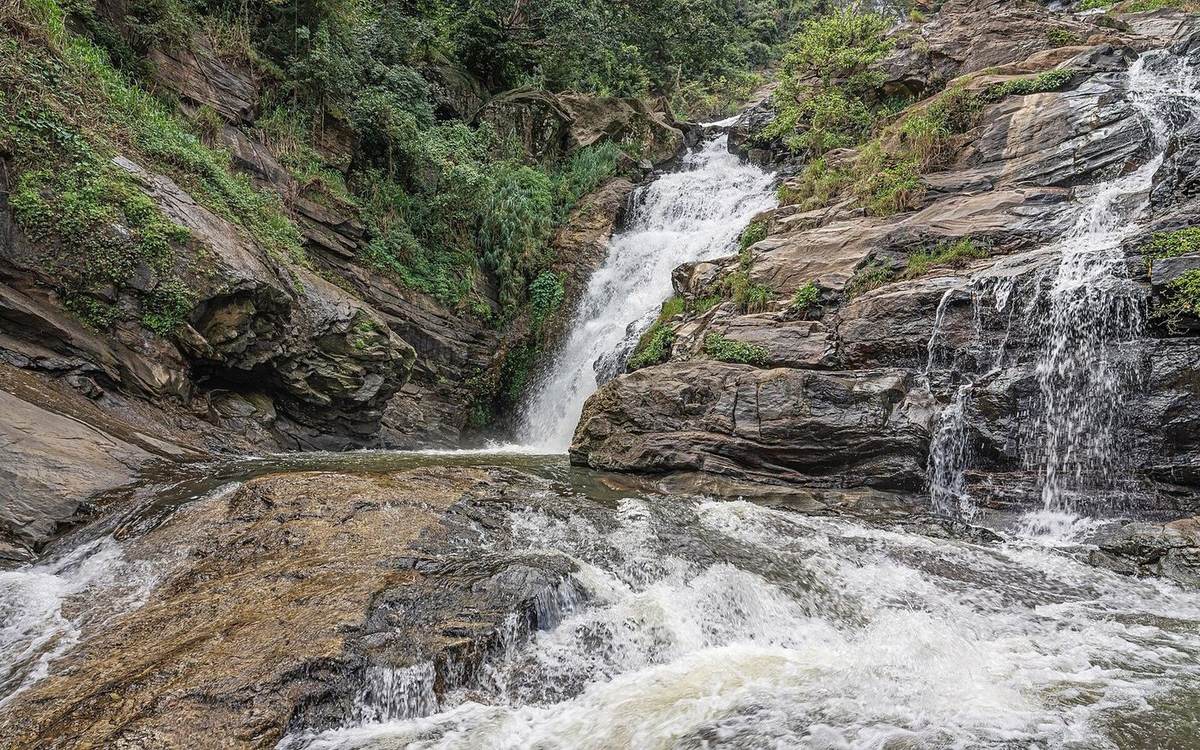 Ravana Falls tumbling over rock near Ella